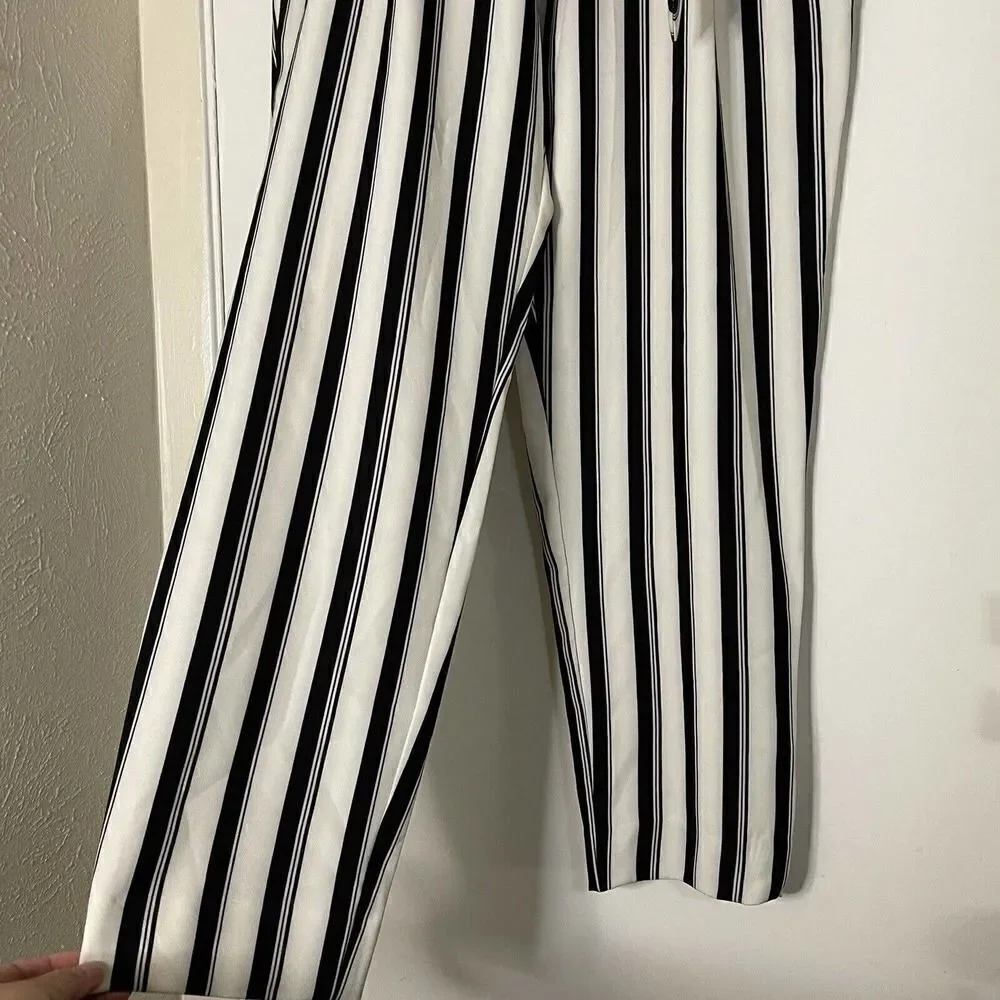 River Island Black stripe tie waist tapered trousers size US 14